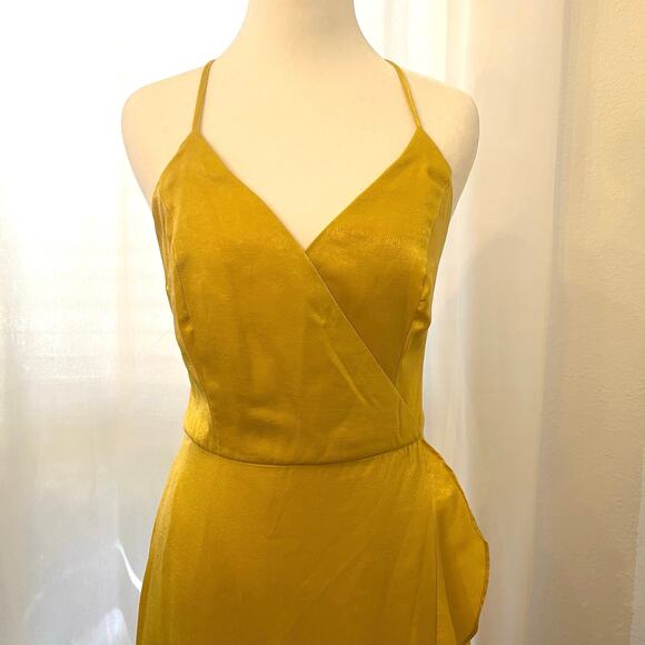 Lulus In Love Forever Maxi Dress Small Mustard Yellow Satin Formal Wedding Guest - Picture 4 of 15